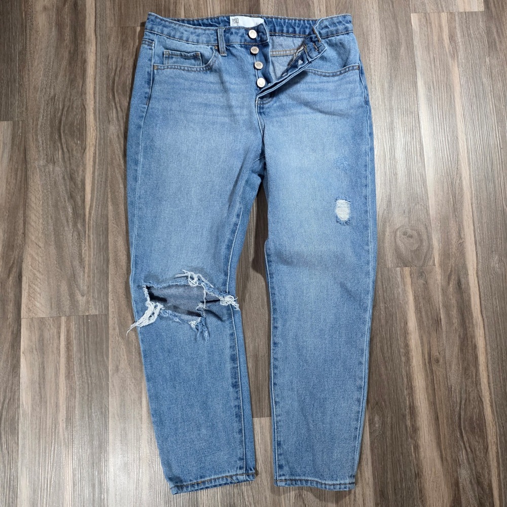RSQ Boyfriend Jeans Light Wash Distressed High Rise Button‎ Fly Womens Size 5/27